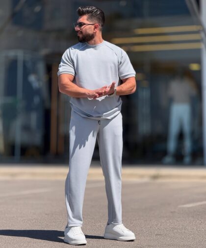Light Gray Cotton Round Neck Set