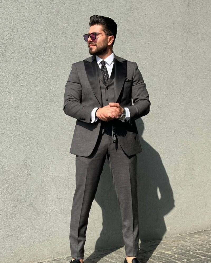 Full Gray Tuxedo Peak Lapel Suit