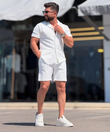 White Chemise and Short Cotton Set