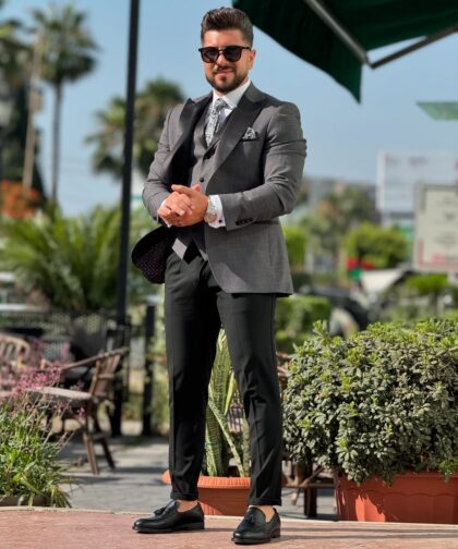 Gray Tuxedo Peak Lapel Suit