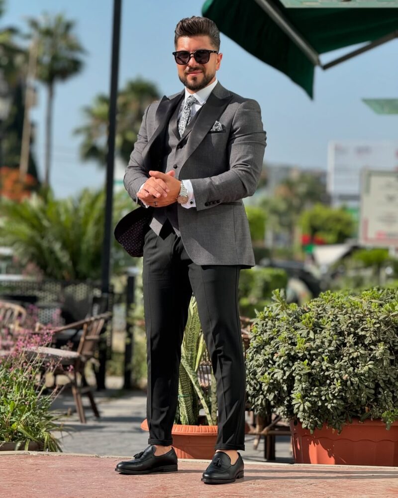 Gray Tuxedo Peak Lapel Suit