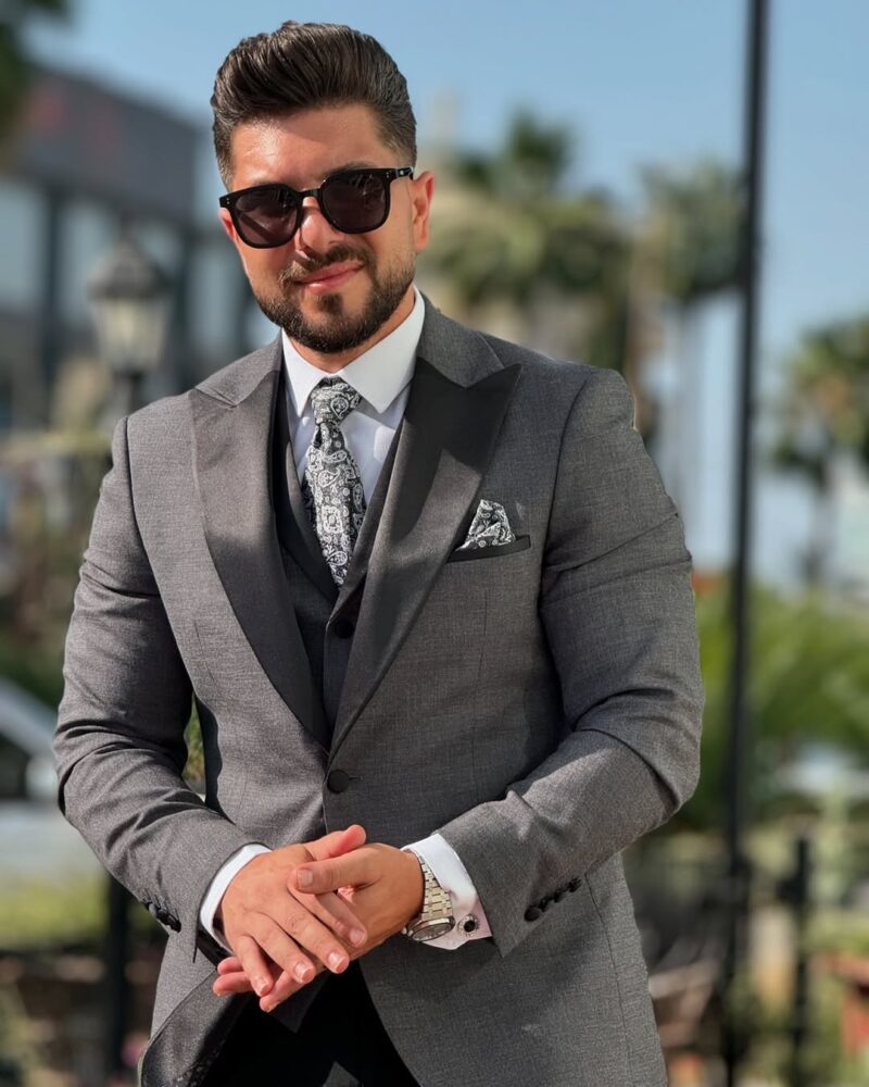 Gray Tuxedo Peak Lapel Suit - Image 3