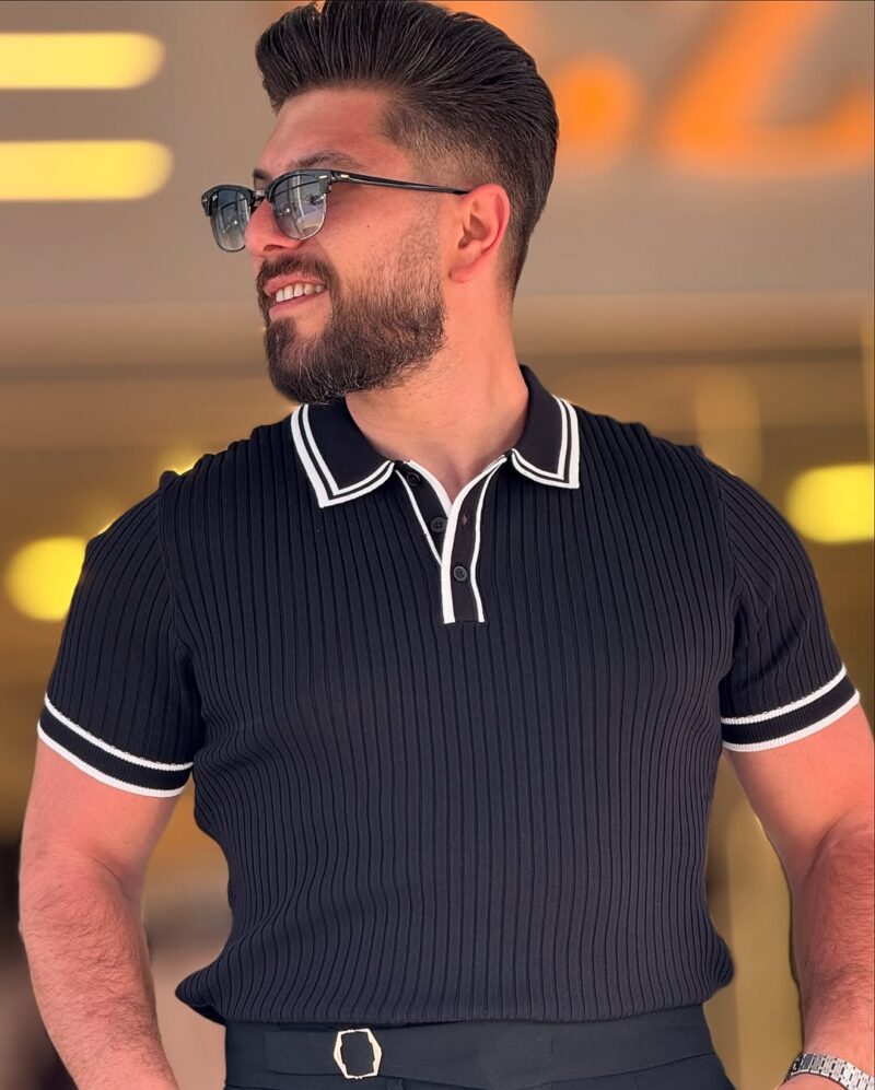 Black with White Polo Neck - Image 2
