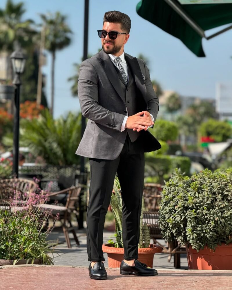 Gray Tuxedo Peak Lapel Suit - Image 4