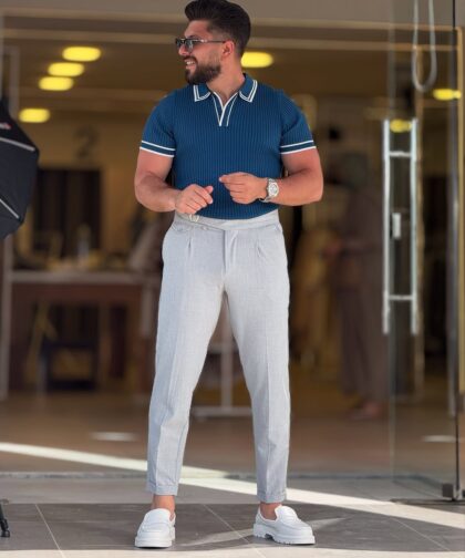 Petroleum with White Polo Neck