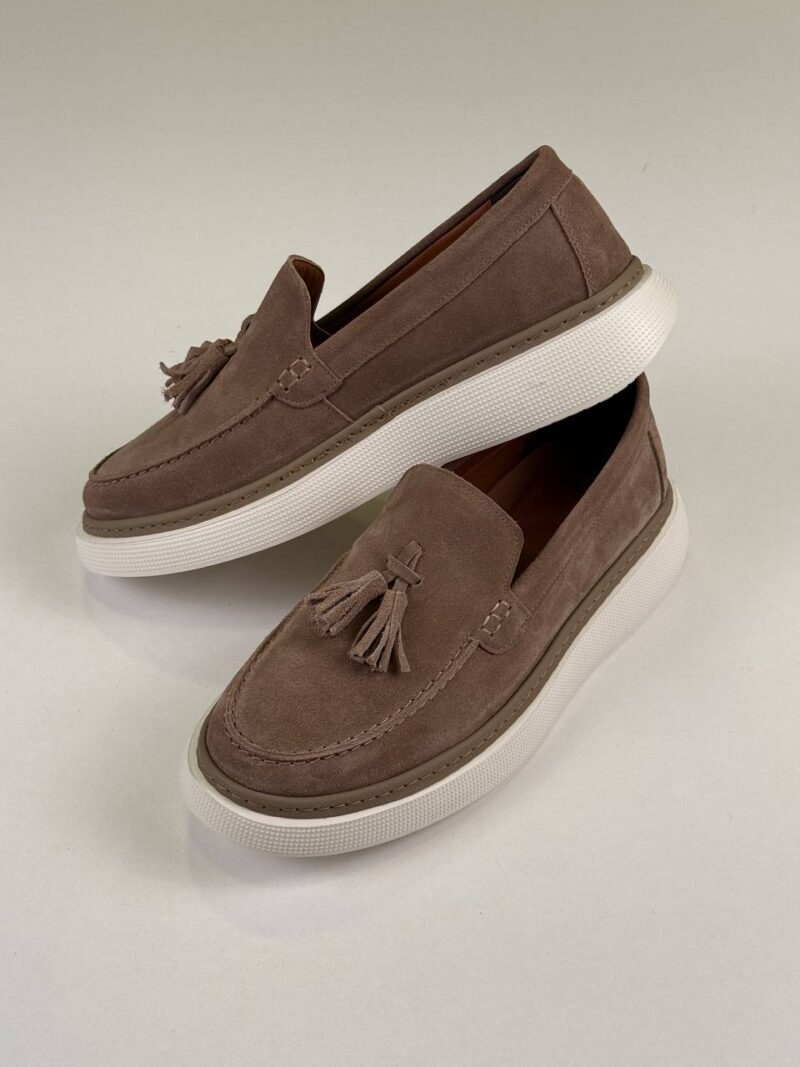 Beige/White Chamois Loafers - Image 4