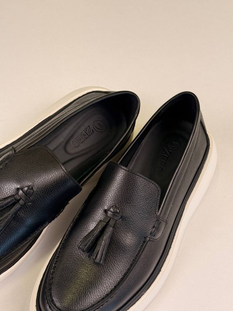 Black/White Leather Loafers - Image 2