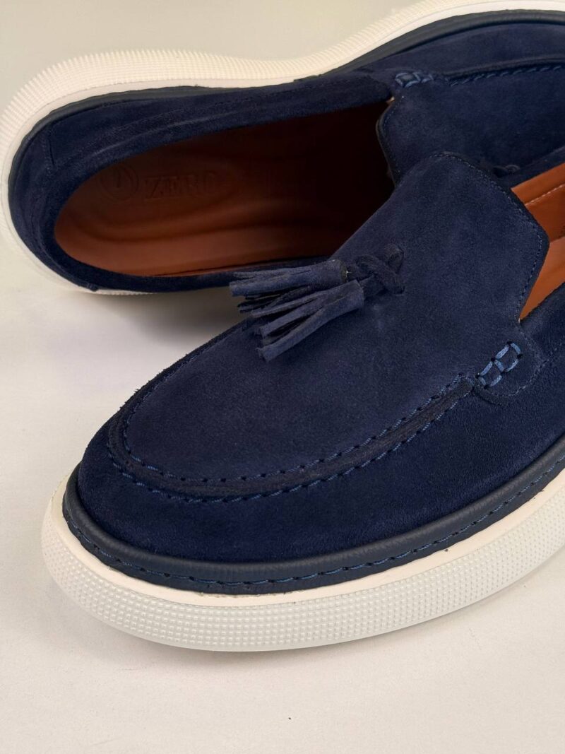 Navy Blue/White Chamois Loafers - Image 3