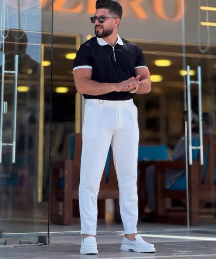 Black with White Polo Neck