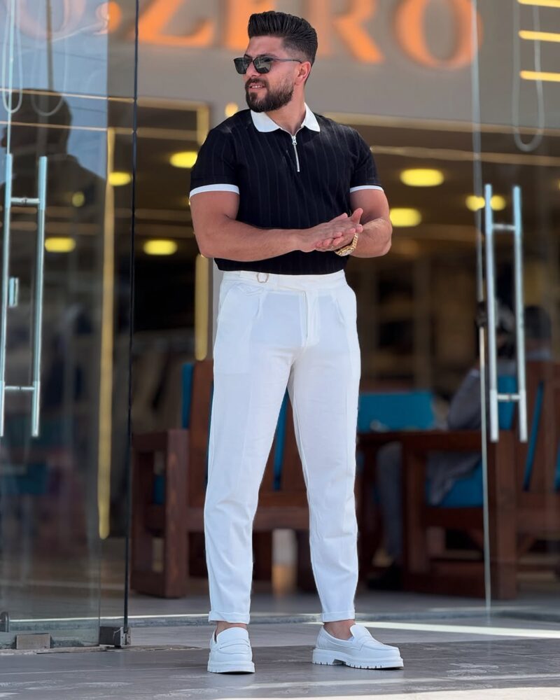 Black with White Polo Neck