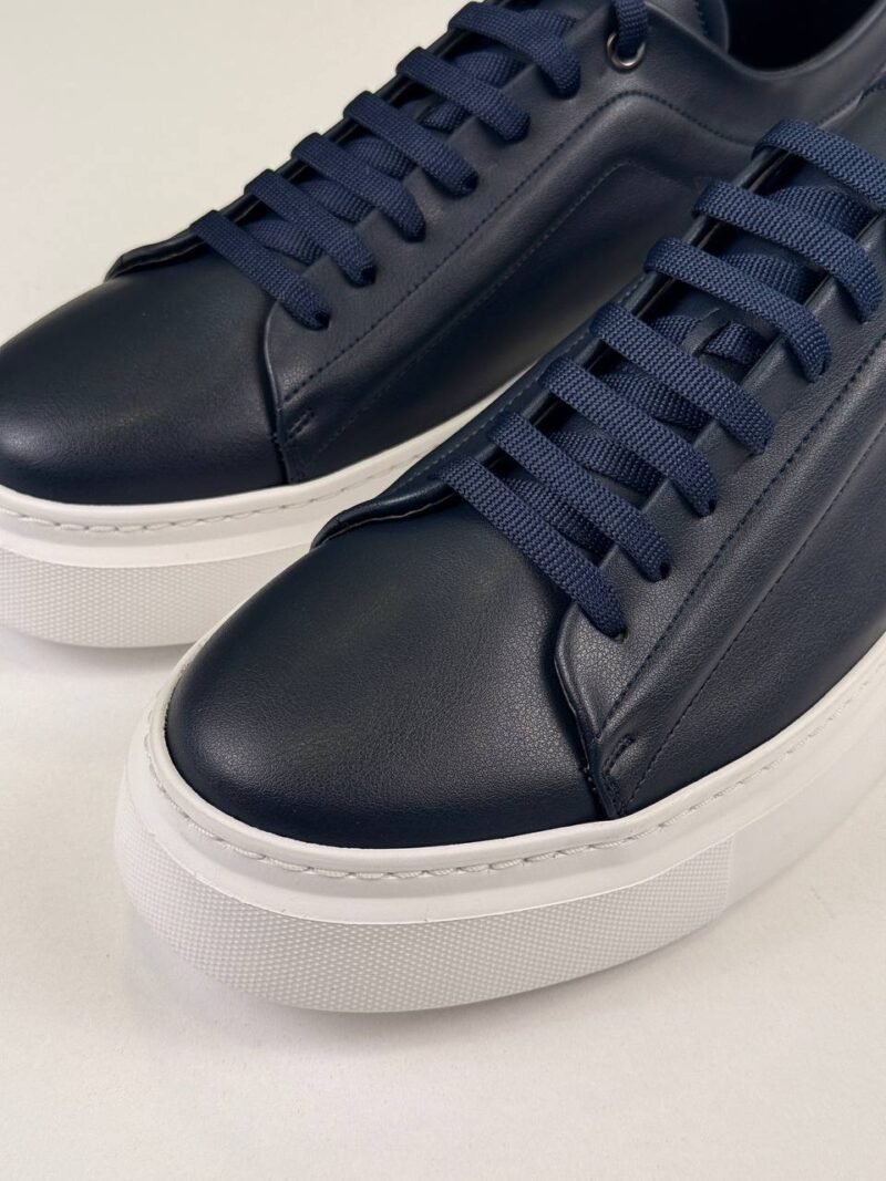 Navy Blue/White Leather Sneakers - Image 2