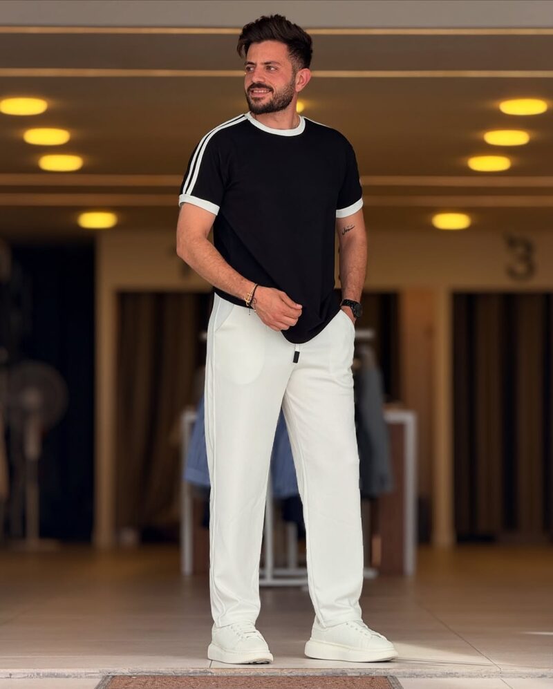 Black/White Cotton Round Neck Set