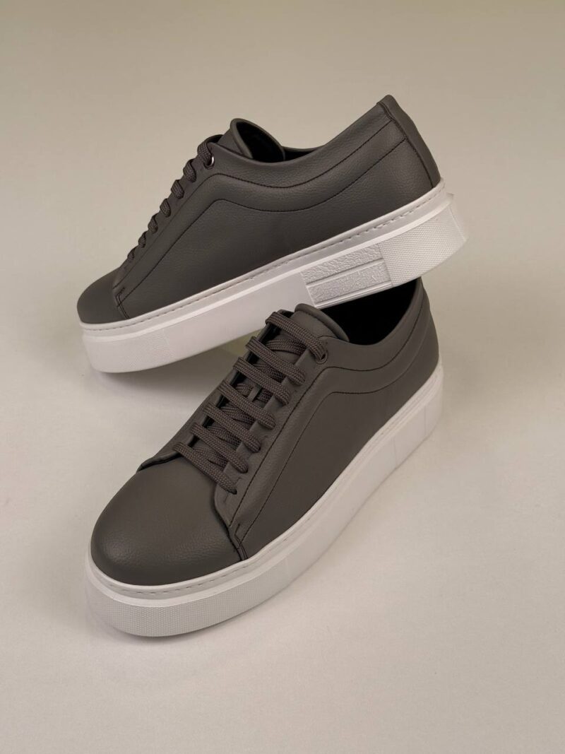 Gray/White Leather Sneakers - Image 4