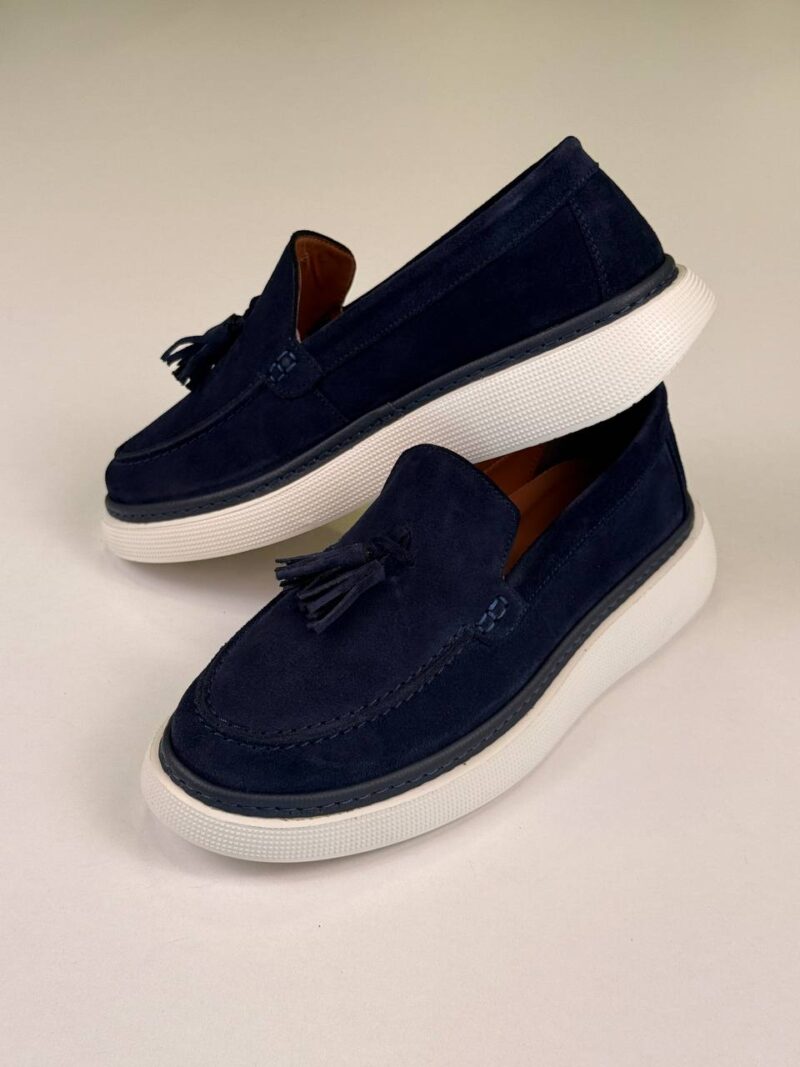 Navy Blue/White Chamois Loafers - Image 4