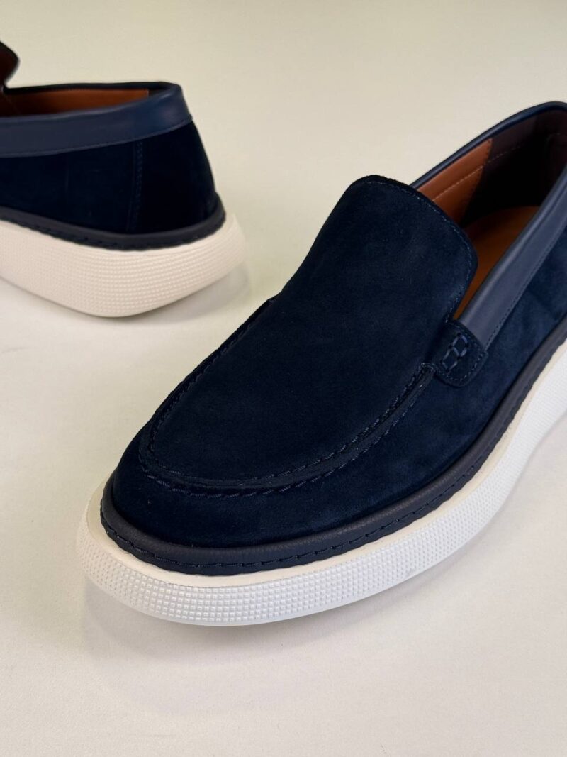 Navy Blue/White Chamois Loafers - Image 2