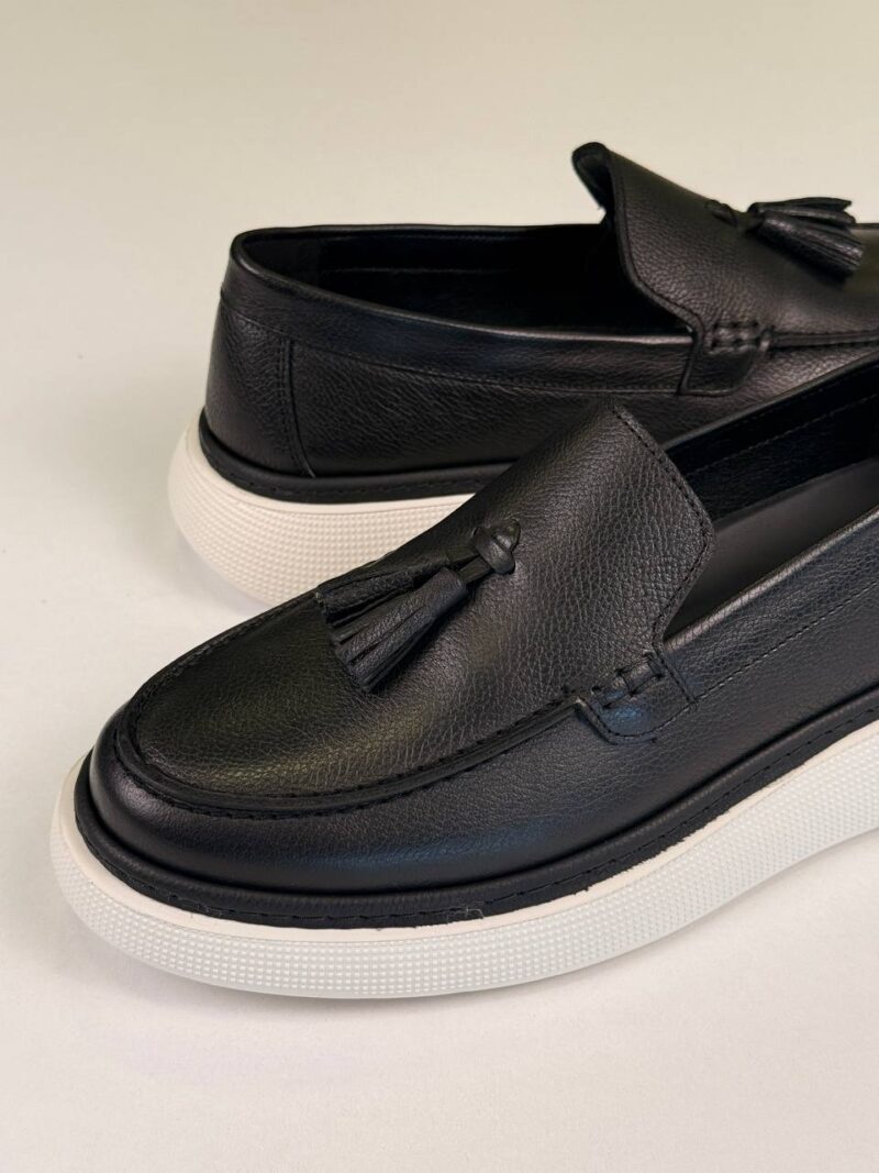 Black/White Leather Loafers - Image 3