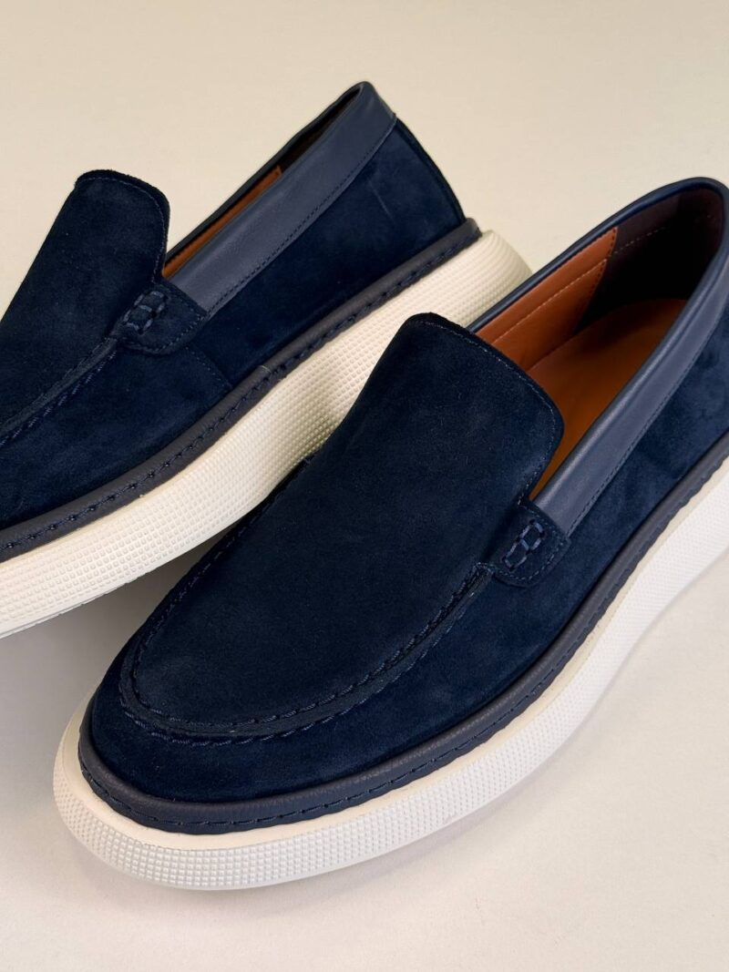 Navy Blue/White Chamois Loafers - Image 3