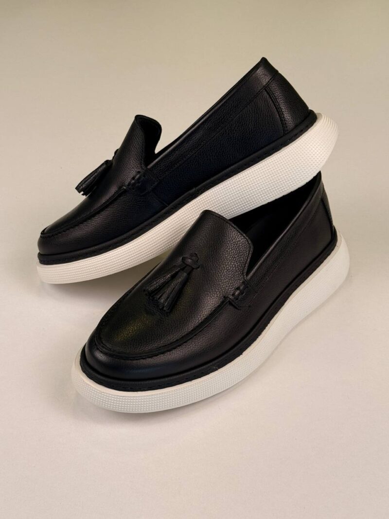 Black/White Leather Loafers - Image 4