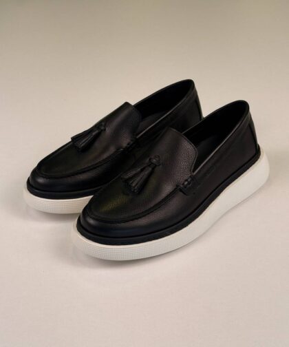 Black/White Leather Loafers