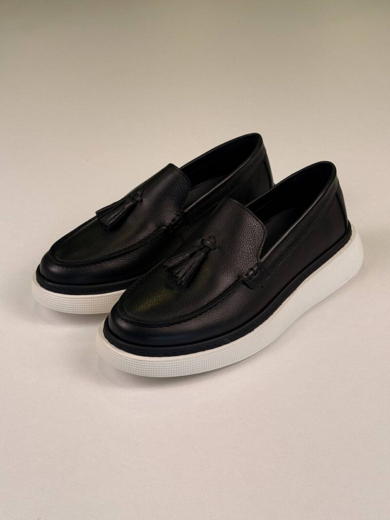 Black/White Leather Loafers