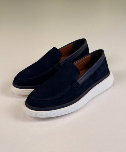 Navy Blue/White Chamois Loafers