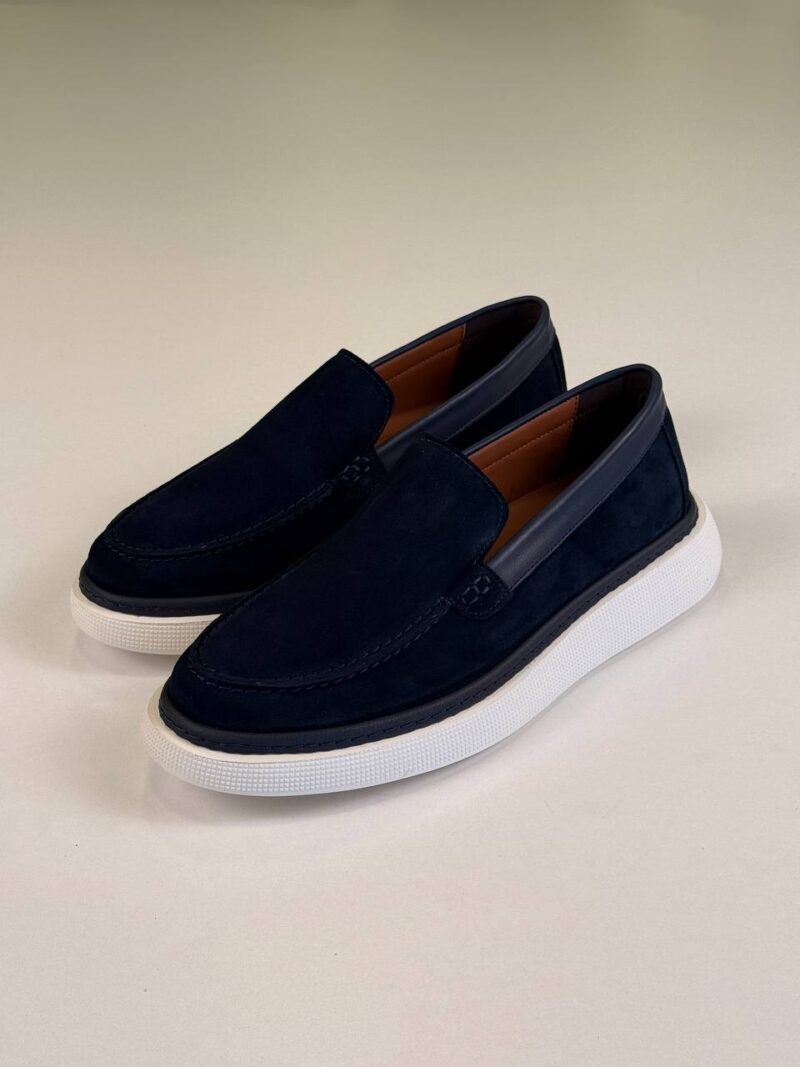 Navy Blue/White Chamois Loafers