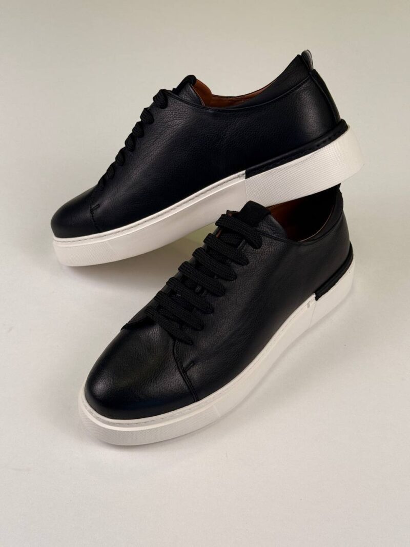 Black/White Leather Sneakers - Image 3