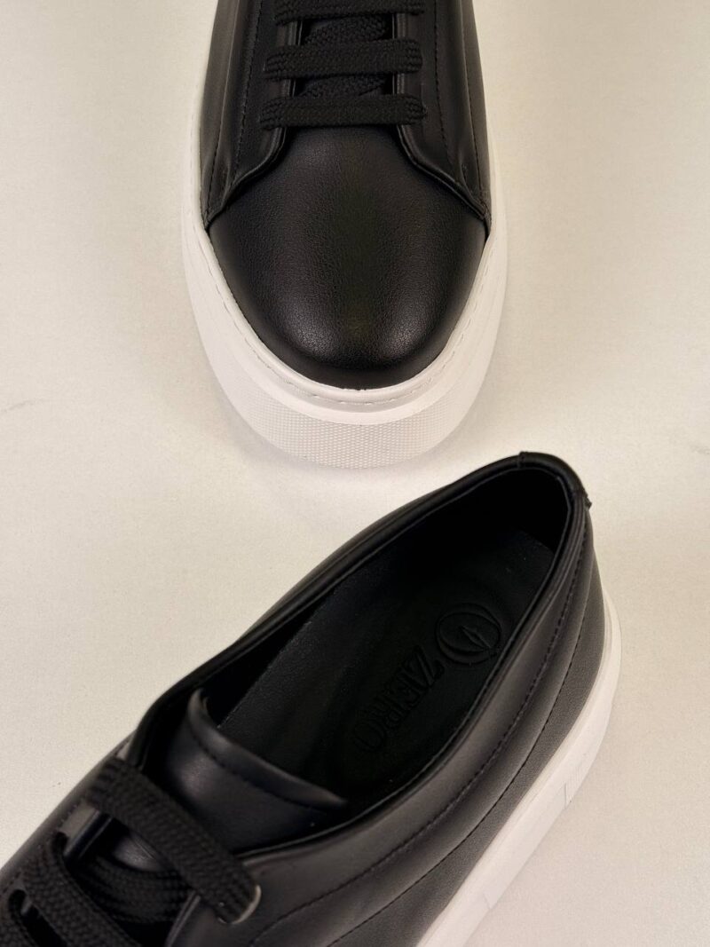 Black/White Leather Sneakers - Image 4