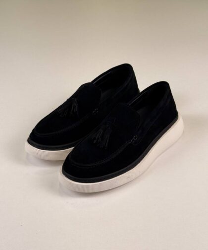 Black/White Chamois Loafers
