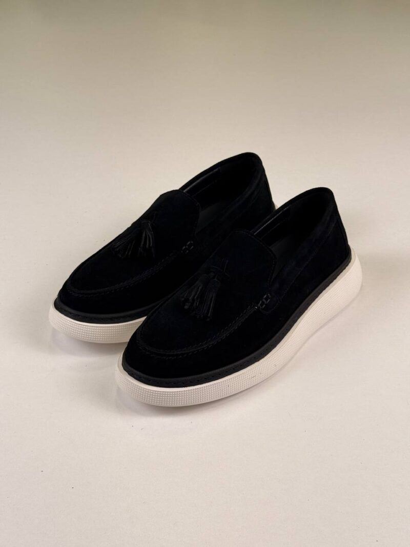 Black/White Chamois Loafers