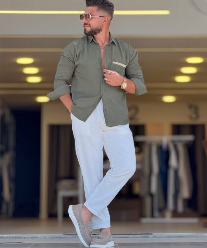 Olive Green Linen Chemise
