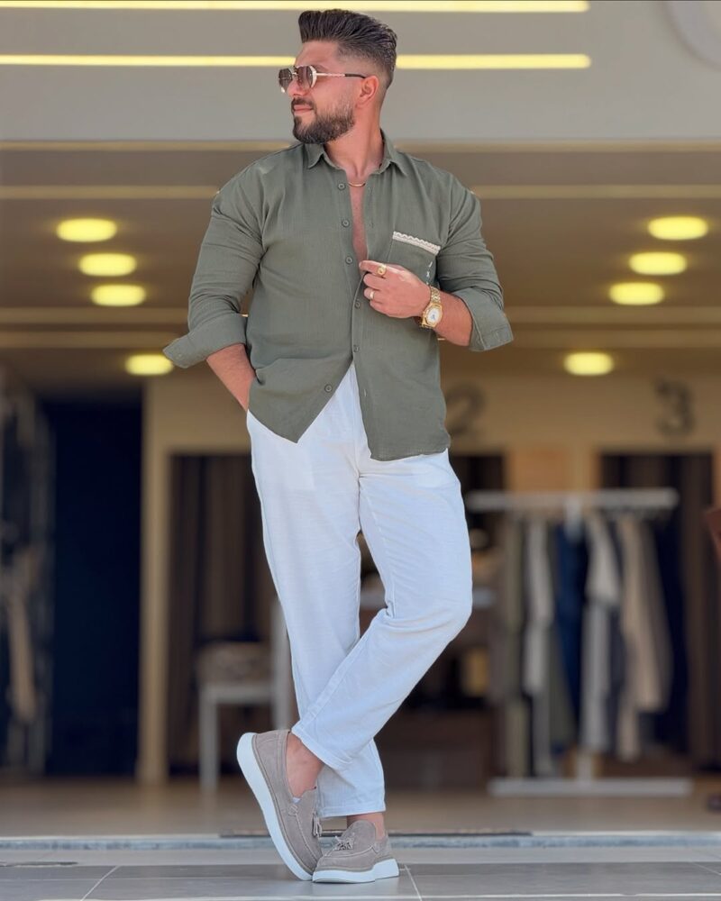 Olive Green Linen Chemise