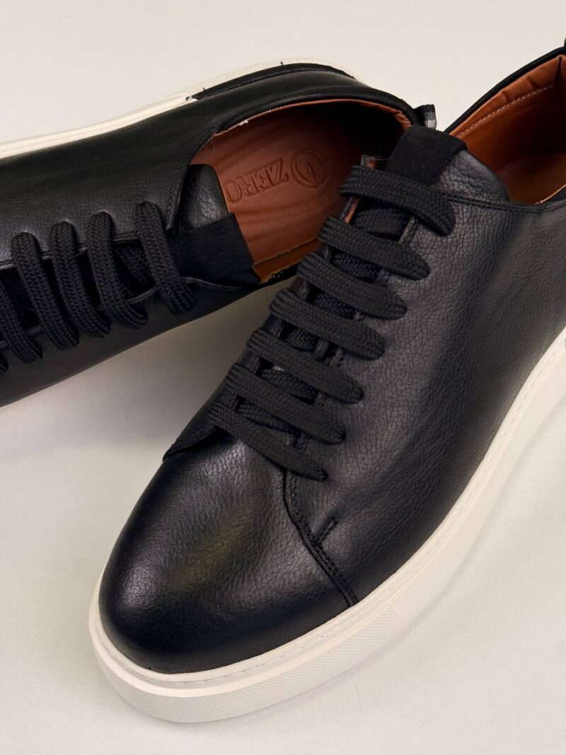 Black/White Leather Sneakers - Image 4