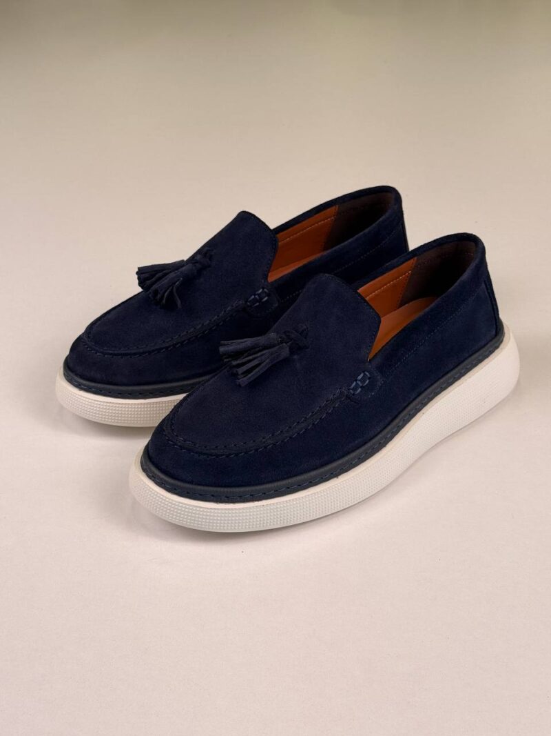 Navy Blue/White Chamois Loafers