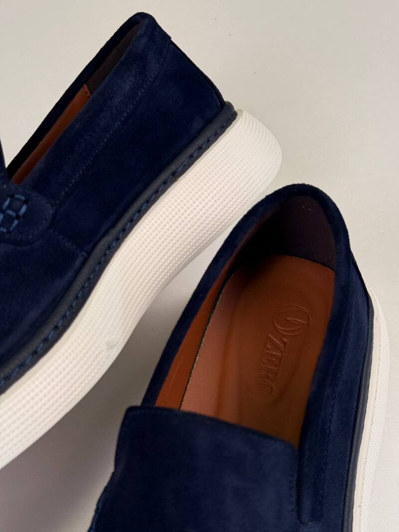 Navy Blue/White Chamois Loafers - Image 5