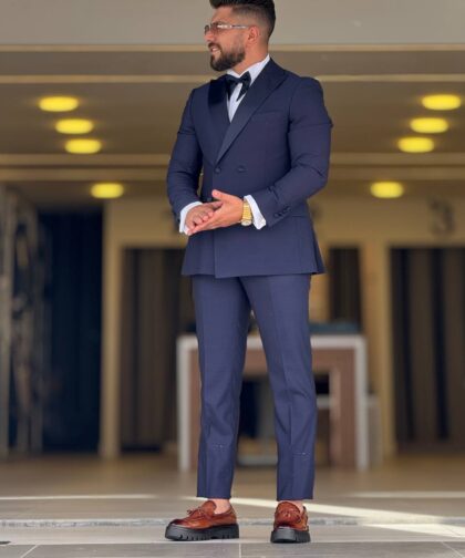 Navy Blue Tuxedo Dubetti Peak Lapel Suit