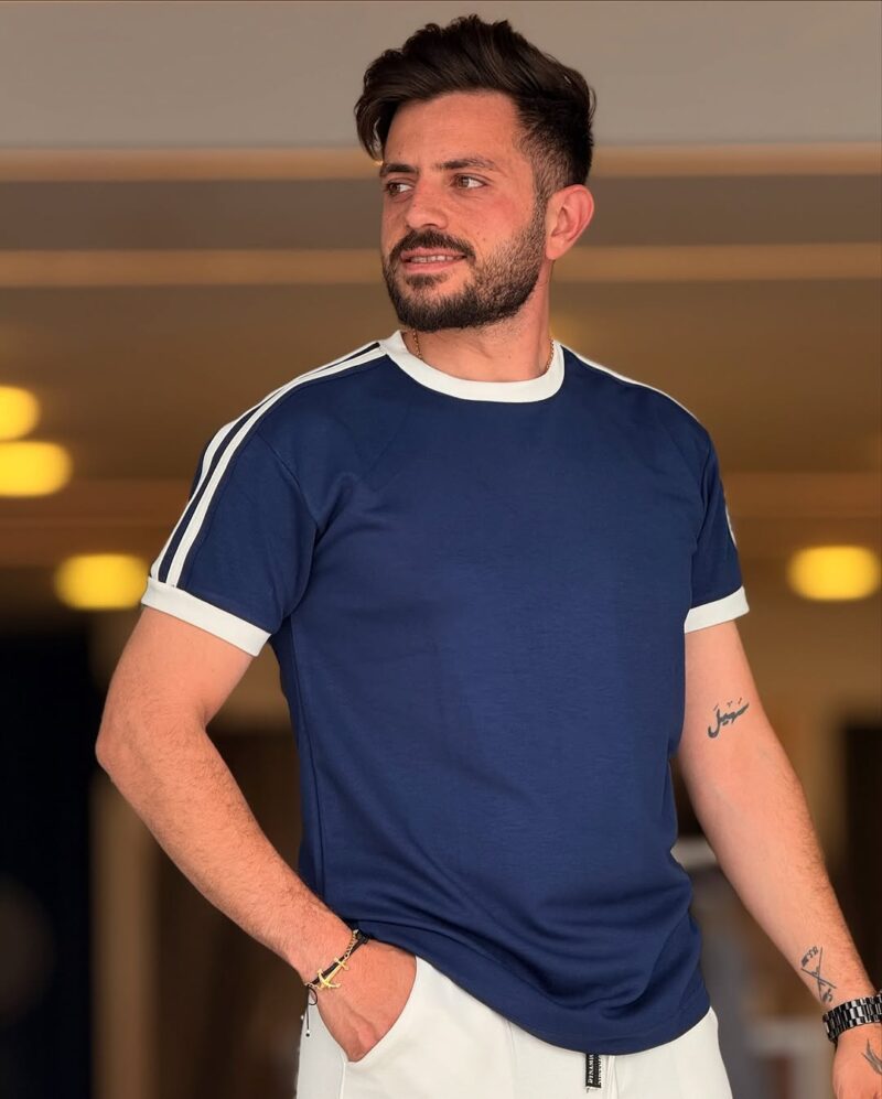 Navy Blue/White Cotton Round Neck Set - Image 2