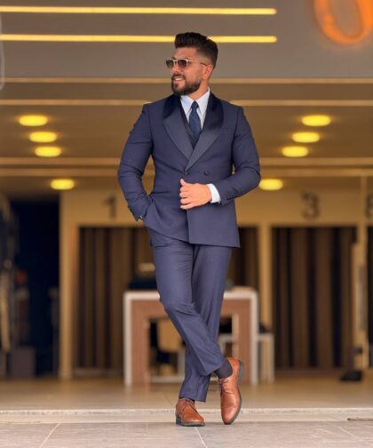 Navy Blue Tuxedo Col Chale Suit