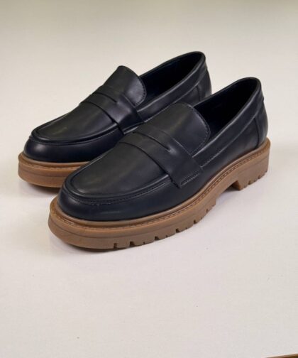 Navy Blue/Beige Leather Loafers