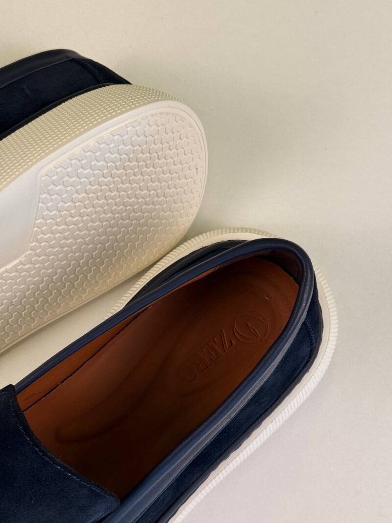 Navy Blue/White Chamois Loafers - Image 4