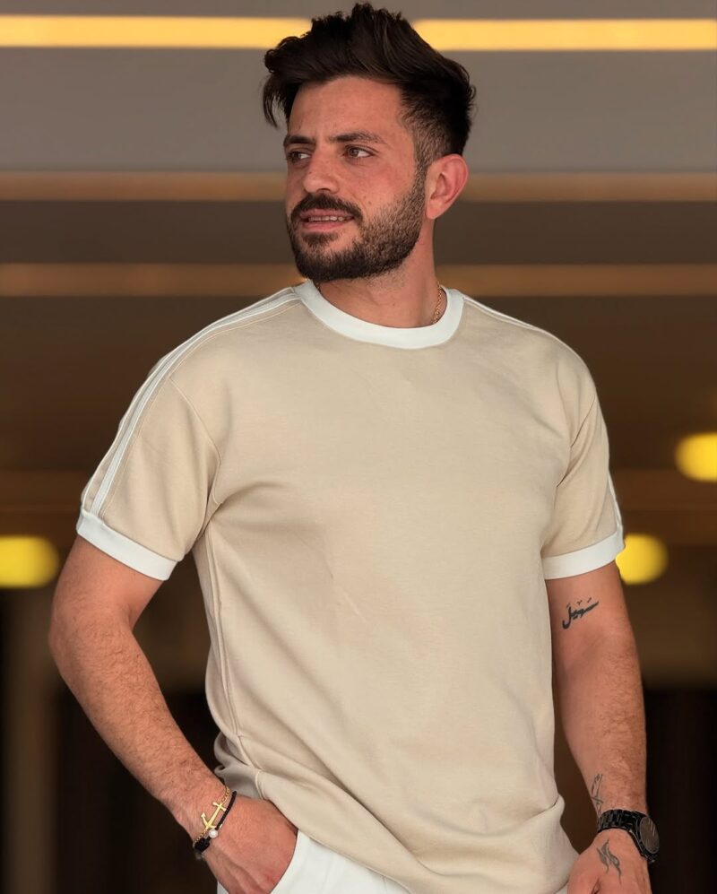 Beige/White Cotton Round Neck Set - Image 2