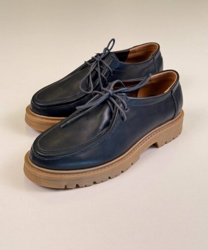 Navy Blue/Beige Leather Shoes