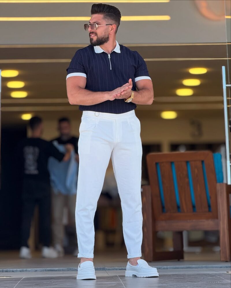 Navy with White Polo Neck