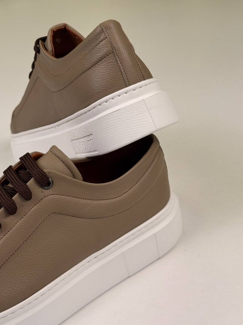 Beige/White Leather Sneakers - Image 2