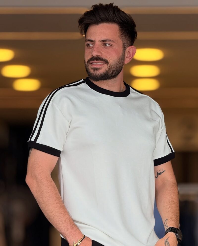 White/Black Cotton Round Neck Set - Image 2