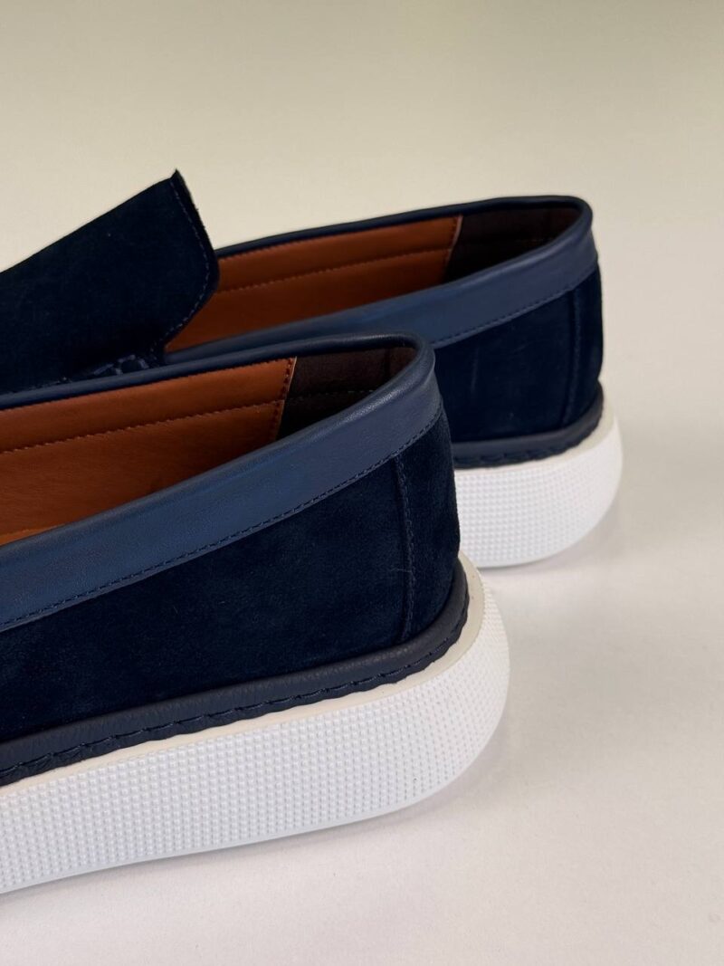 Navy Blue/White Chamois Loafers - Image 5