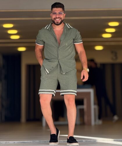 Olive Green Chemise and Shorts Set