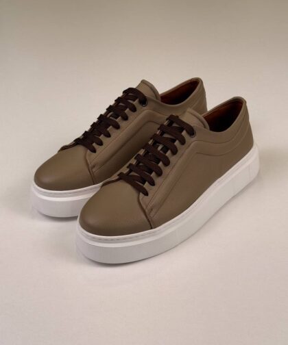 Beige/White Leather Sneakers