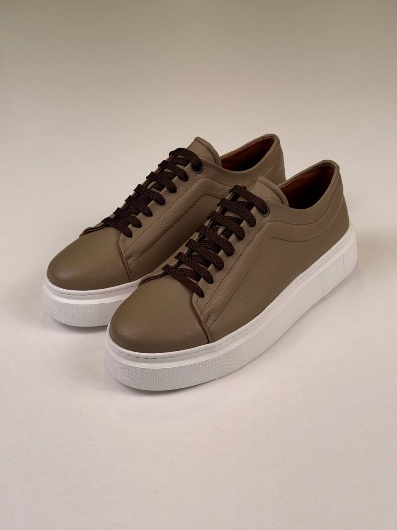 Beige/White Leather Sneakers