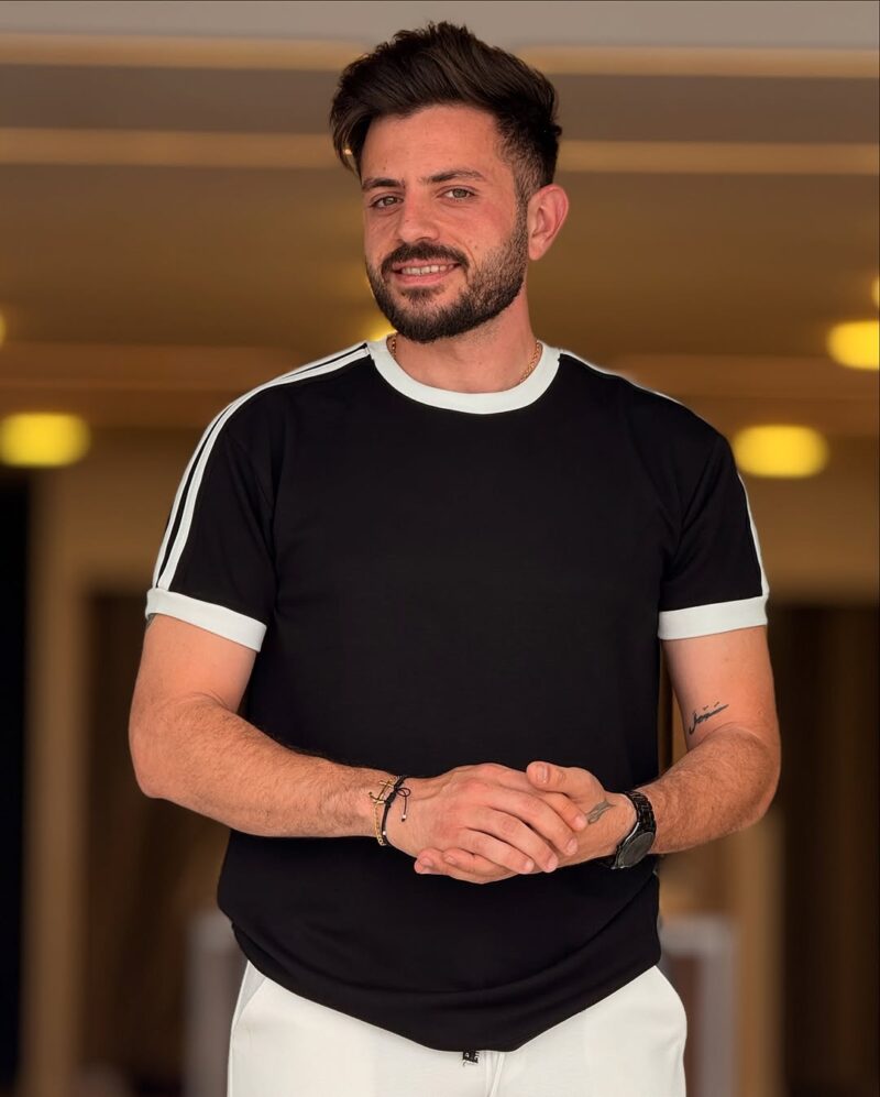 Black/White Cotton Round Neck Set - Image 2